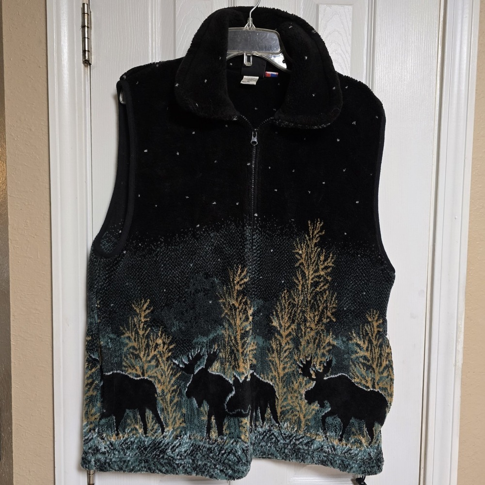 Mazmania Fleece Vest Women XLarge Moose Western Ranch Equestrian‎ Black